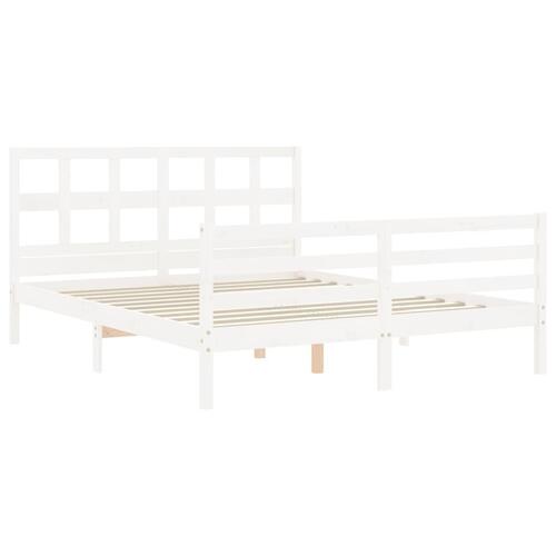 Sengeramme med sengegavl kingsize massivt træ hvid