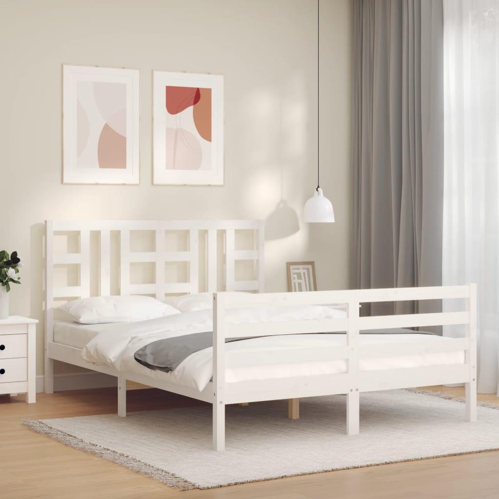 Sengeramme med sengegavl kingsize massivt træ hvid