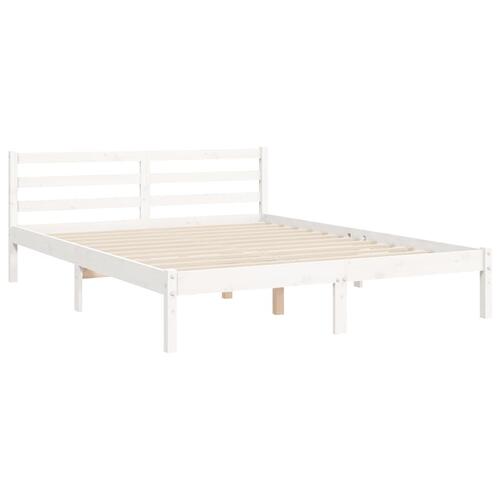 Sengeramme med sengegavl kingsize massivt træ hvid