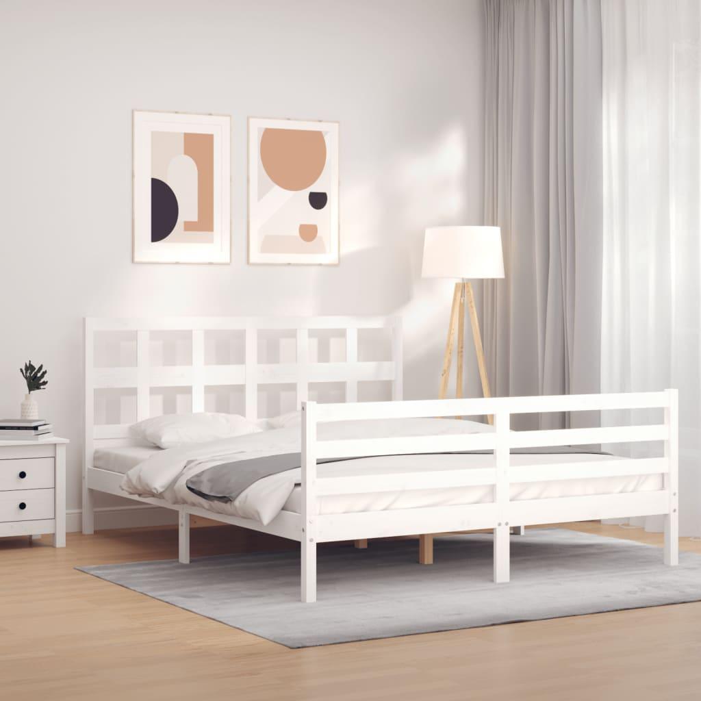 Sengeramme med sengegavl 160x200 cm massivt træ hvid