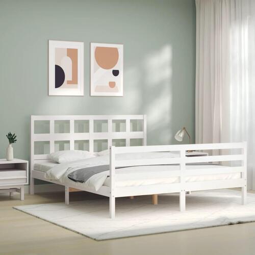 Sengeramme med sengegavl 160x200 cm massivt træ hvid