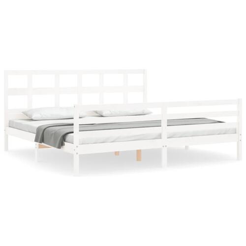 Sengeramme med sengegavl Super King Size massivt træ hvid