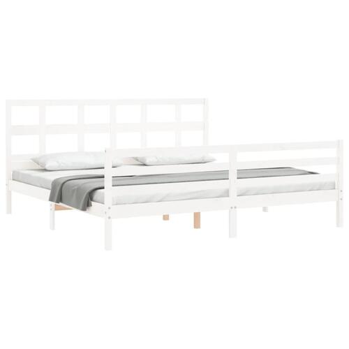 Sengeramme med sengegavl Super King Size massivt træ hvid