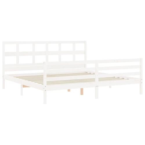 Sengeramme med sengegavl Super King Size massivt træ hvid