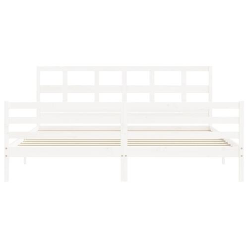 Sengeramme med sengegavl Super King Size massivt træ hvid