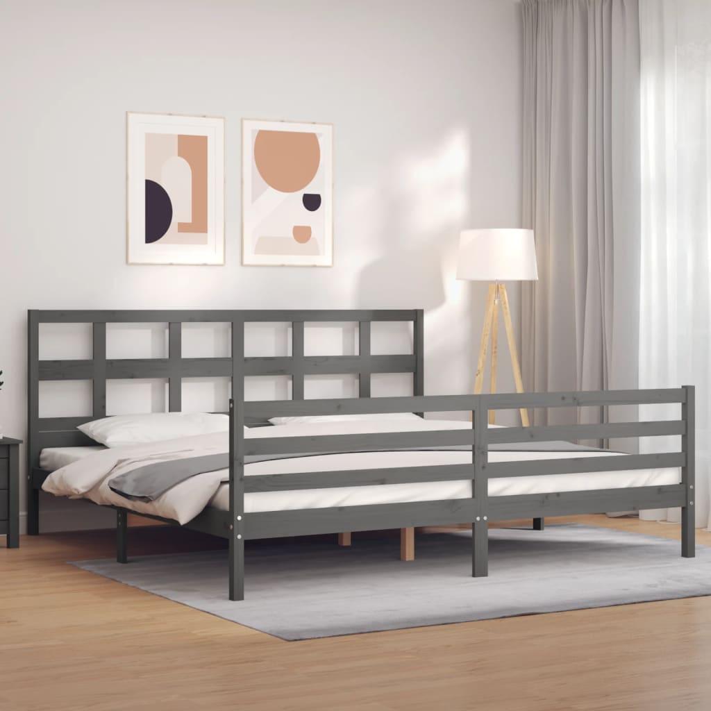 Sengeramme med sengegavl 200x200 cm massivt træ grå
