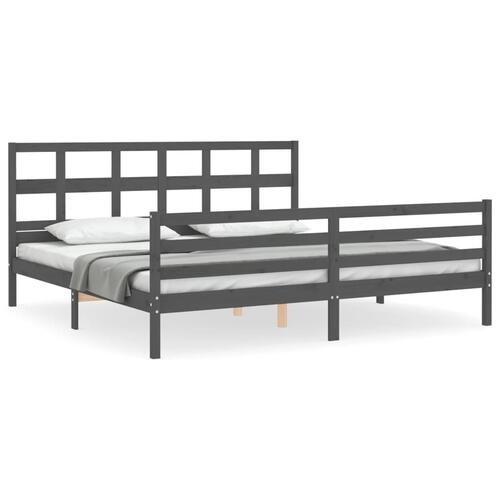 Sengeramme med sengegavl 200x200 cm massivt træ grå
