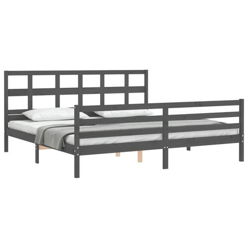 Sengeramme med sengegavl 200x200 cm massivt træ grå