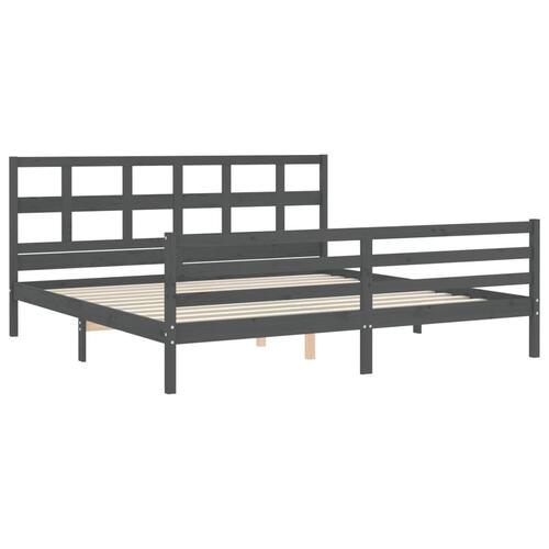 Sengeramme med sengegavl 200x200 cm massivt træ grå