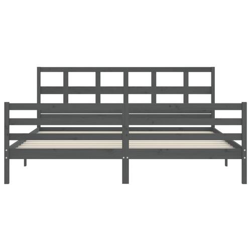 Sengeramme med sengegavl 200x200 cm massivt træ grå