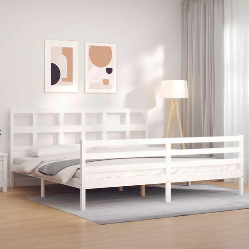Sengeramme med sengegavl 200x200 cm massivt træ hvid