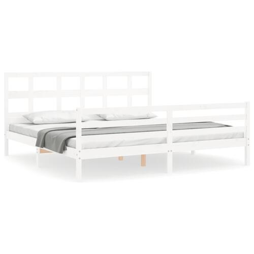 Sengeramme med sengegavl 200x200 cm massivt træ hvid