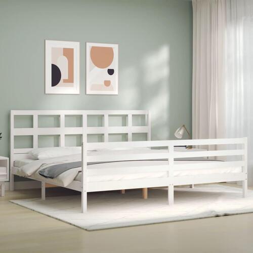 Sengeramme med sengegavl 200x200 cm massivt træ hvid