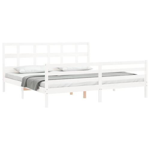 Sengeramme med sengegavl 200x200 cm massivt træ hvid