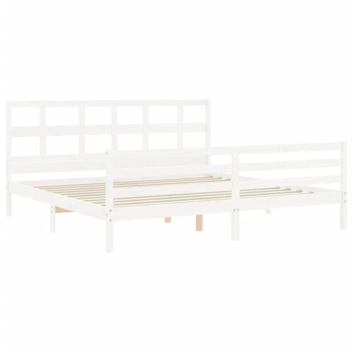Sengeramme med sengegavl 200x200 cm massivt træ hvid