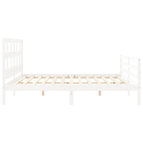 Sengeramme med sengegavl 200x200 cm massivt træ hvid