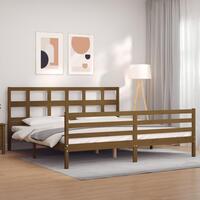 Sengeramme med sengegavl 200x200 cm massivt træ gyldenbrun