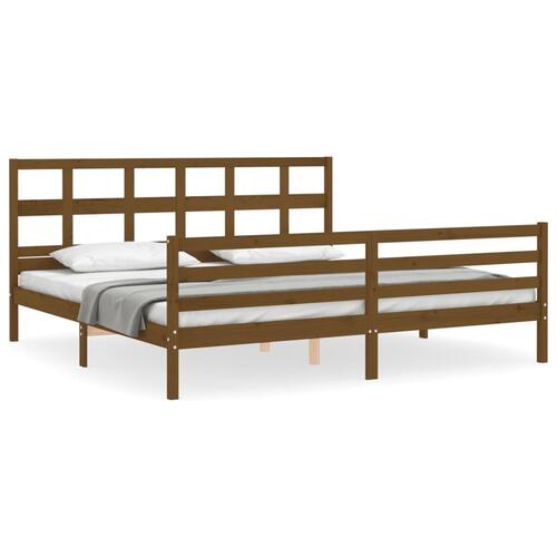 Sengeramme med sengegavl 200x200 cm massivt træ gyldenbrun
