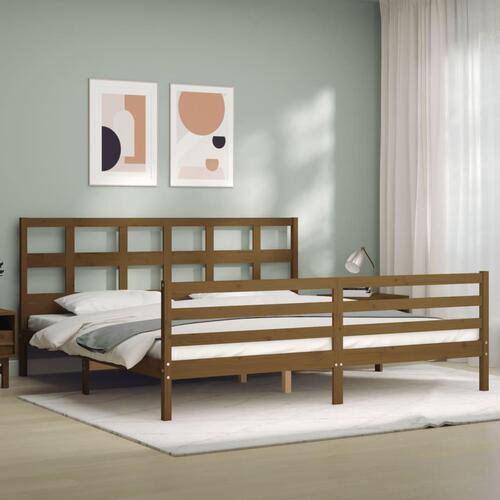 Sengeramme med sengegavl 200x200 cm massivt træ gyldenbrun