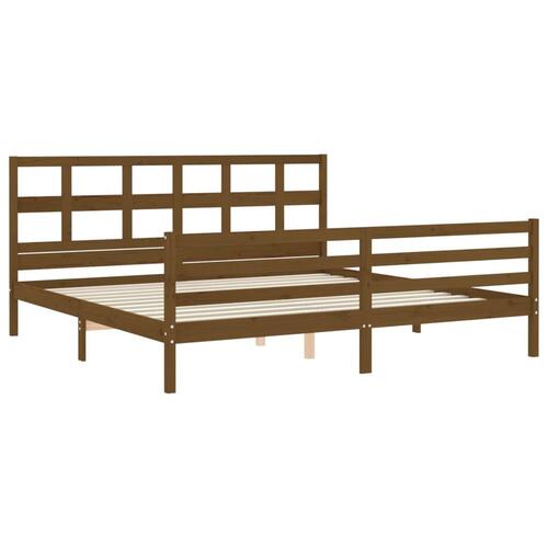 Sengeramme med sengegavl 200x200 cm massivt træ gyldenbrun