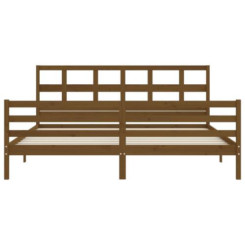 Sengeramme med sengegavl 200x200 cm massivt træ gyldenbrun