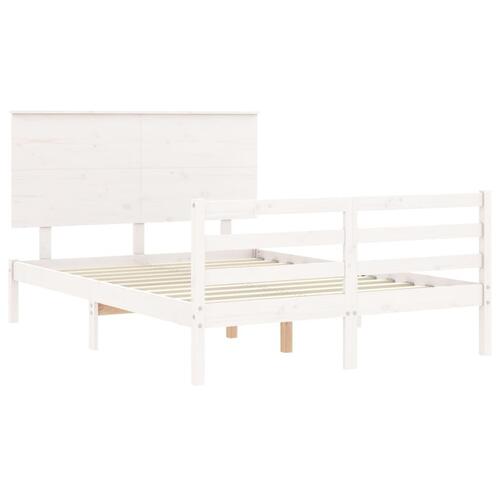 Sengeramme med sengegavl Small Double massivt træ hvid
