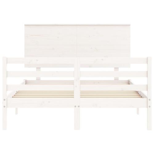 Sengeramme med sengegavl Small Double massivt træ hvid