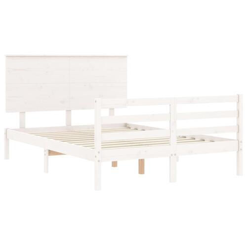 Sengeramme med sengegavl 140x190 cm massivt træ hvid