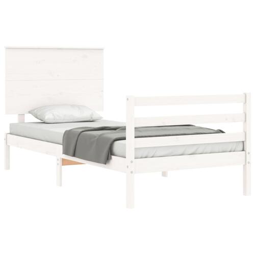 Sengeramme med sengegavl 90x200 cm massivt træ hvid