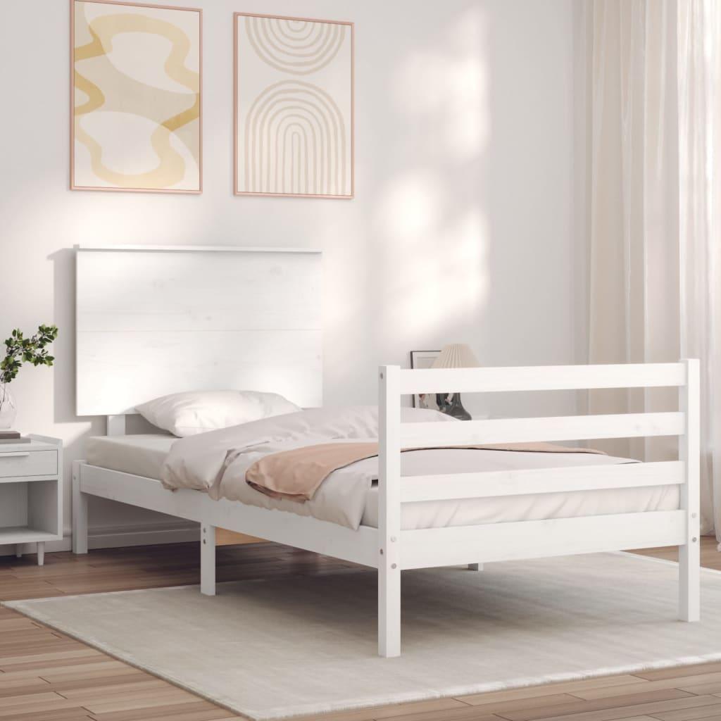Sengeramme med sengegavl 100x200 cm massivt træ hvid
