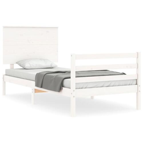 Sengeramme med sengegavl 100x200 cm massivt træ hvid