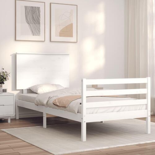Sengeramme med sengegavl 100x200 cm massivt træ hvid