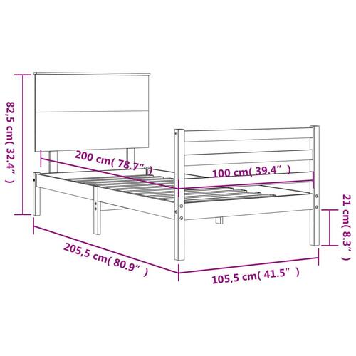 Sengeramme med sengegavl 100x200 cm massivt træ hvid