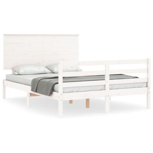 Sengeramme med sengegavl 140x200 cm massivt træ hvid
