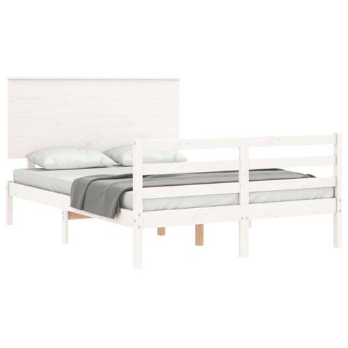 Sengeramme med sengegavl 140x200 cm massivt træ hvid