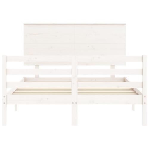 Sengeramme med sengegavl 140x200 cm massivt træ hvid