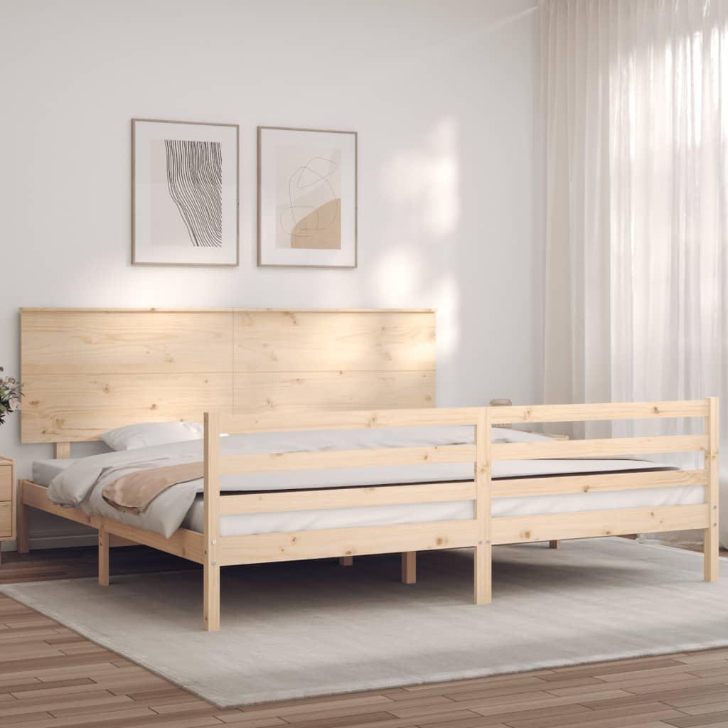 Sengeramme med sengegavl 200x200 cm massivt træ