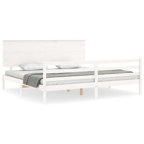 Sengeramme med sengegavl 200x200 cm massivt træ hvid