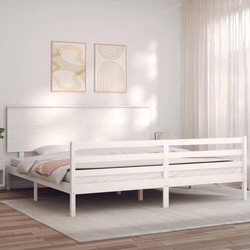 Sengeramme med sengegavl 200x200 cm massivt træ hvid