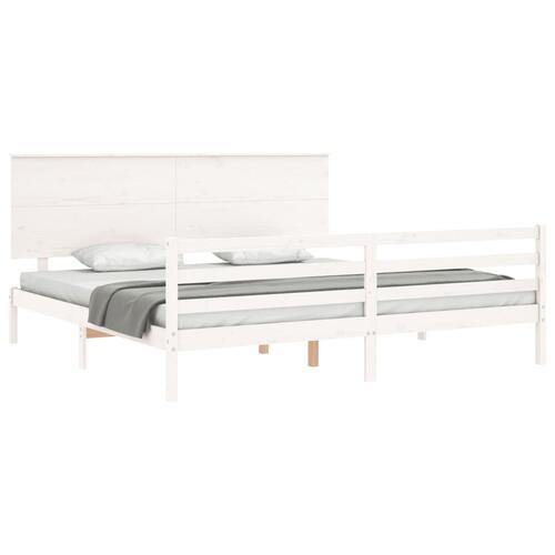 Sengeramme med sengegavl 200x200 cm massivt træ hvid