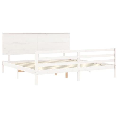 Sengeramme med sengegavl 200x200 cm massivt træ hvid