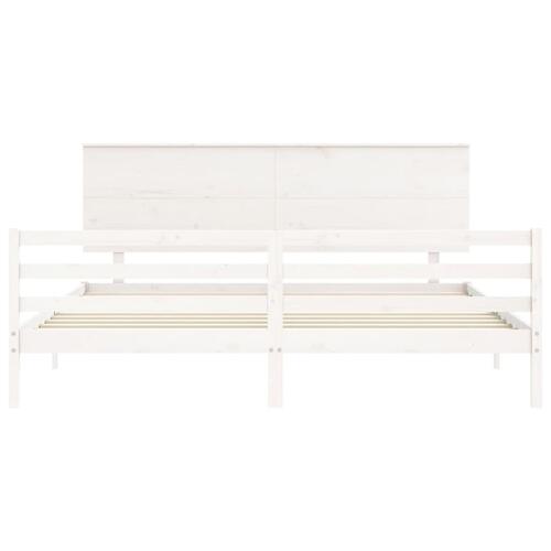 Sengeramme med sengegavl 200x200 cm massivt træ hvid