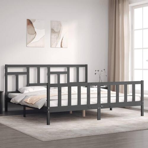 Sengeramme med sengegavl 200x200 cm massivt træ grå