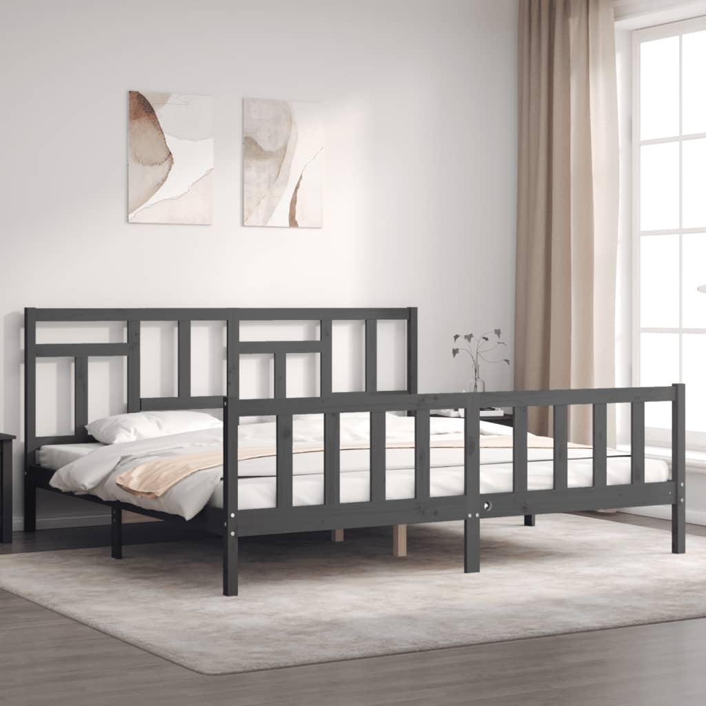 Sengeramme med sengegavl 200x200 cm massivt træ grå