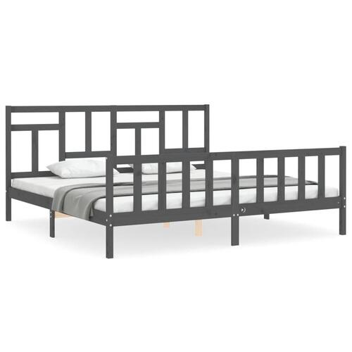 Sengeramme med sengegavl 200x200 cm massivt træ grå