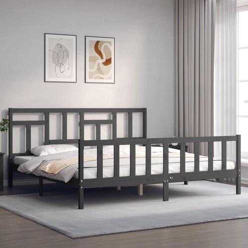 Sengeramme med sengegavl 200x200 cm massivt træ grå