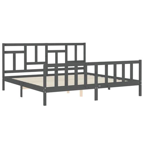 Sengeramme med sengegavl 200x200 cm massivt træ grå