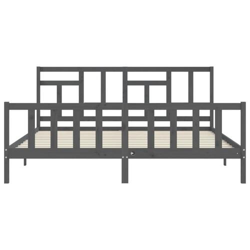 Sengeramme med sengegavl 200x200 cm massivt træ grå