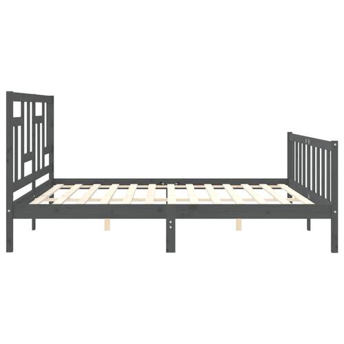 Sengeramme med sengegavl 200x200 cm massivt træ grå