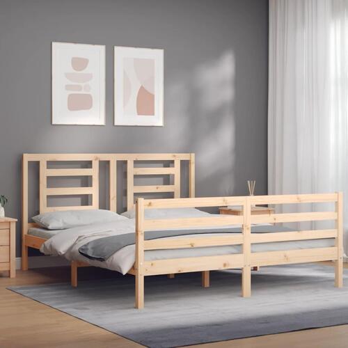 Sengeramme med sengegavl kingsize massivt træ